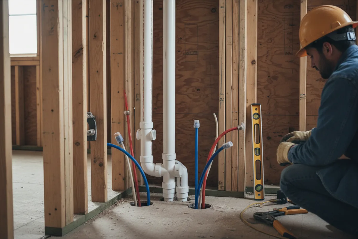 Drain and supply rough-in during Leak Detection in Ixonia
